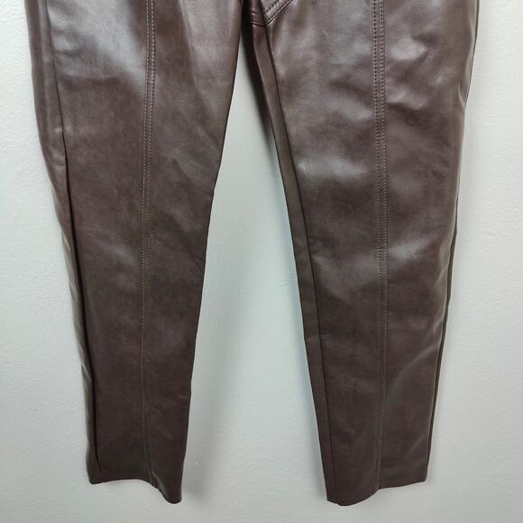 Aritzia Wilfred Rebel Pants Womens 2 Faux Leather Straight Leg Rich Mocha Brown - Picture 5 of 9